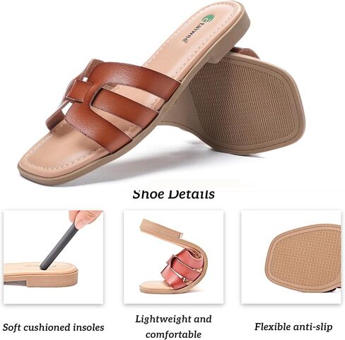 Ataiwee Women's Flat Slide Sandals - Fashionable Braided Elegant Cross Strap Flat Summer Sandals. in Kuwait
