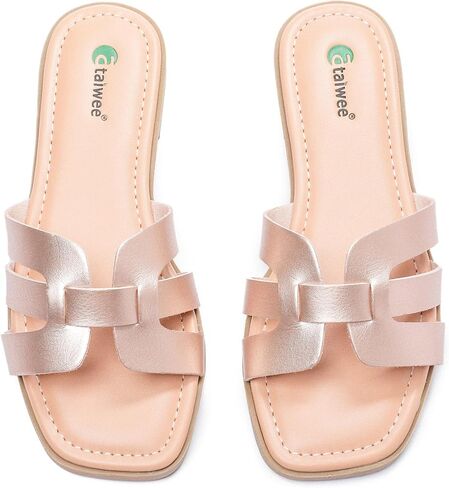 Ataiwee Women's Flat Slide Sandals - Fashionable Braided Elegant Cross Strap Flat Summer Sandals. in Kuwait