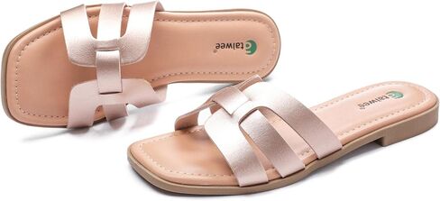 Ataiwee Women's Flat Slide Sandals - Fashionable Braided Elegant Cross Strap Flat Summer Sandals. in Kuwait