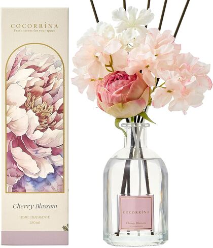 موزع روائح القصب من كوكورينا - زهر الكرز 8.5 أونصة سائلة/ 250 مل مع 8 أعواد، موزع روائح القصب لتزيين رف الحمام المنزلي (مجموعة الزهور النباتية) in Kuwait