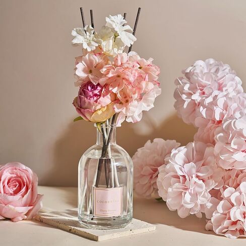 موزع روائح القصب من كوكورينا - زهر الكرز 8.5 أونصة سائلة/ 250 مل مع 8 أعواد، موزع روائح القصب لتزيين رف الحمام المنزلي (مجموعة الزهور النباتية) in Kuwait