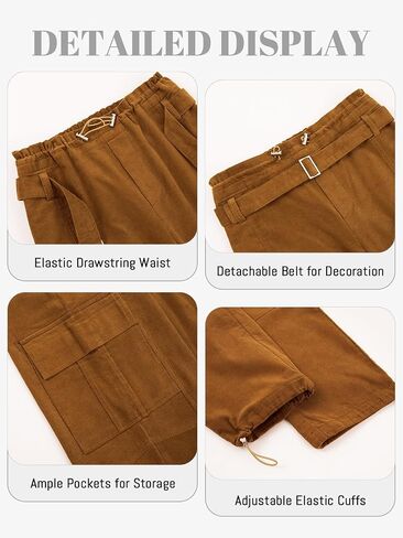 Rolanko Girls Corduroy Cargo Pants Wide Leg Cargo Trousers Streetwear Kids Pants Joggers with Pockets 4-15 Y in Saudi Arabia