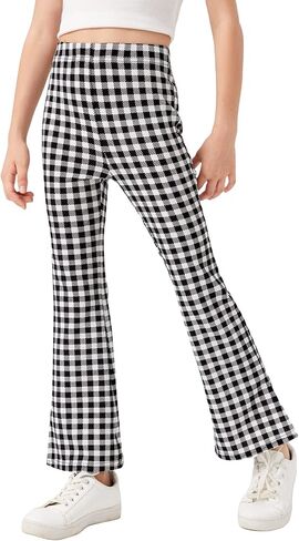 Milumia Girl's Plaid Split Hem Elastic High Waist Flare Pants Bell Bottom Trousers in Saudi Arabia