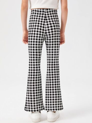 Milumia Girl's Plaid Split Hem Elastic High Waist Flare Pants Bell Bottom Trousers in Saudi Arabia
