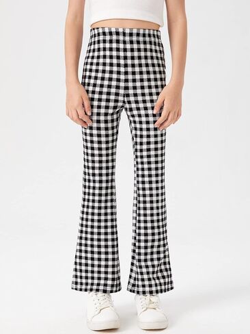 Milumia Girl's Plaid Split Hem Elastic High Waist Flare Pants Bell Bottom Trousers in Saudi Arabia