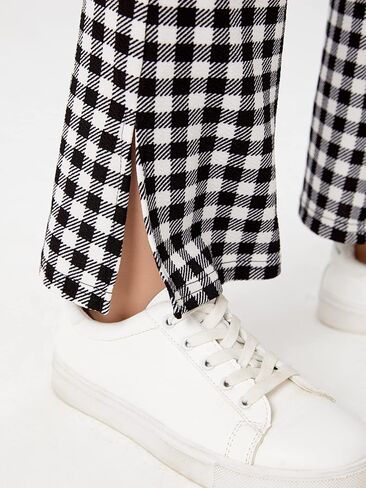 Milumia Girl's Plaid Split Hem Elastic High Waist Flare Pants Bell Bottom Trousers in Saudi Arabia