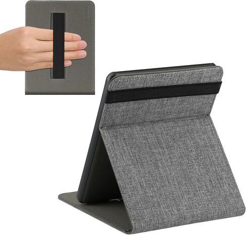 غطاء kwmobile لجهاز Amazon Kindle Paperwhite 11. Generation 2021 - حافظة قارئ إلكتروني من القماش مع حزام يد مدمج وحامل - رمادي in Saudi Arabia