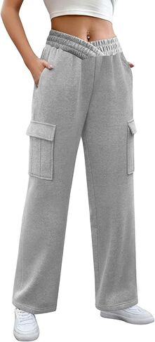 HOPYOP Womens Sweatpants Wide Leg Pants for Women Fall Winter Baggy V Crossover Womens Sweat Pants with Pockets in Saudi Arabia