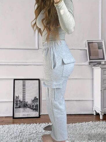 HOPYOP Womens Sweatpants Wide Leg Pants for Women Fall Winter Baggy V Crossover Womens Sweat Pants with Pockets in Saudi Arabia