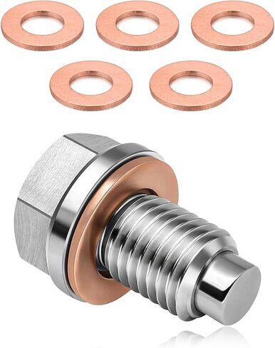 Magnetic Oil Drain Plug, Aluminum M12×1.5 Sump Drain Nut Bolt with 5 PCS Copper Crush Washer, Universal Oil Drain Plug Replacement for Most Cars Motorcycles, Car Accessories in Kuwait