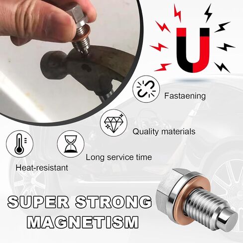 Magnetic Oil Drain Plug, Aluminum M12×1.5 Sump Drain Nut Bolt with 5 PCS Copper Crush Washer, Universal Oil Drain Plug Replacement for Most Cars Motorcycles, Car Accessories in Kuwait
