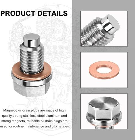 Magnetic Oil Drain Plug, Aluminum M12×1.5 Sump Drain Nut Bolt with 5 PCS Copper Crush Washer, Universal Oil Drain Plug Replacement for Most Cars Motorcycles, Car Accessories in Kuwait