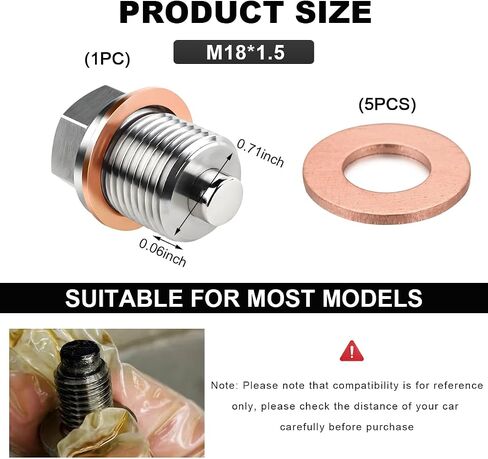 Magnetic Oil Drain Plug, Aluminum M12×1.5 Sump Drain Nut Bolt with 5 PCS Copper Crush Washer, Universal Oil Drain Plug Replacement for Most Cars Motorcycles, Car Accessories in Kuwait