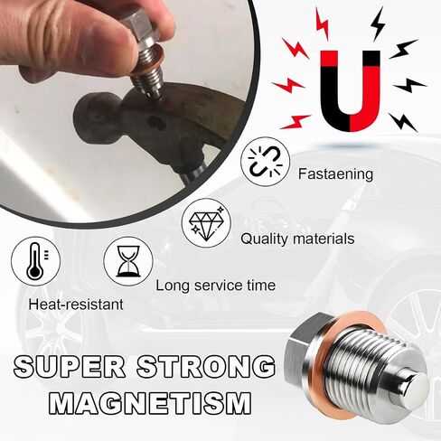 Magnetic Oil Drain Plug, Aluminum M12×1.5 Sump Drain Nut Bolt with 5 PCS Copper Crush Washer, Universal Oil Drain Plug Replacement for Most Cars Motorcycles, Car Accessories in Kuwait