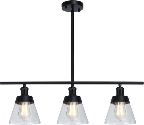 إضاءة جزيرة المطبخ الزجاجية الريفية، ثريا خطية من الزجاج الشفاف، 3 أضواء قابلة للتعديل قضيب صناعي قلادة إضاءة للمطبخ في غرفة الطعام في المزرعة، برونز مطلي بالزيت in Kuwait