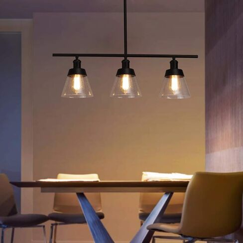 إضاءة جزيرة المطبخ الزجاجية الريفية، ثريا خطية من الزجاج الشفاف، 3 أضواء قابلة للتعديل قضيب صناعي قلادة إضاءة للمطبخ في غرفة الطعام في المزرعة، برونز مطلي بالزيت in Kuwait