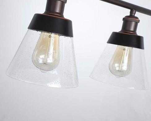Rustic Glass Kitchen Island Lighting, Clear Seeded Glass Linear Chandelier, 3 Lights Adjustable Rod Industrial Pendant Light Fixture for Kitchen Island Dining Room Farmhouse, Oil Rubbed Bronze in Saudi Arabia