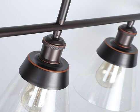 Rustic Glass Kitchen Island Lighting, Clear Seeded Glass Linear Chandelier, 3 Lights Adjustable Rod Industrial Pendant Light Fixture for Kitchen Island Dining Room Farmhouse, Oil Rubbed Bronze in Saudi Arabia