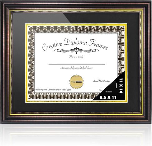 Diploma Frame 8.5 x 11 with Black over Gold Mat or Display 11x14 Diploma Frame Without Mat,Certificate Frames with HD Plexiglass in Saudi Arabia