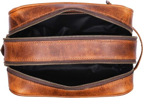 Aaron Leather Goods Leather Toiletry Bag for Men and Women Brown 10.5 Inch (Caramel) in Saudi Arabia