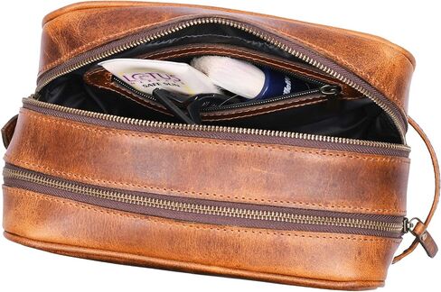 Aaron Leather Goods Leather Toiletry Bag for Men and Women Brown 10.5 Inch (Caramel) in Saudi Arabia