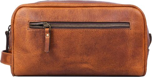 Aaron Leather Goods Leather Toiletry Bag for Men and Women Brown 10.5 Inch (Caramel) in Saudi Arabia