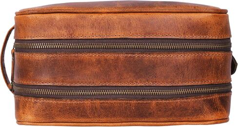 Aaron Leather Goods Leather Toiletry Bag for Men and Women Brown 10.5 Inch (Caramel) in Saudi Arabia