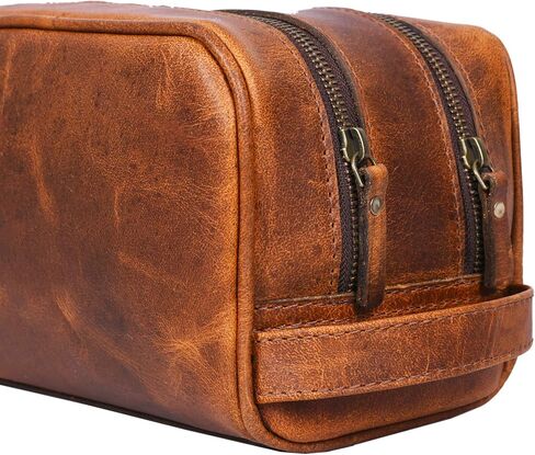 Aaron Leather Goods Leather Toiletry Bag for Men and Women Brown 10.5 Inch (Caramel) in Saudi Arabia
