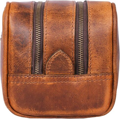 Aaron Leather Goods Leather Toiletry Bag for Men and Women Brown 10.5 Inch (Caramel) in Saudi Arabia