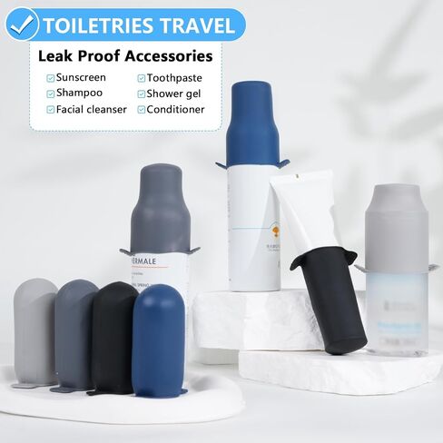 16 Pack Silicone Bottle Covers,Elastic Sleeves for Leak Proofing,Travel Essentials for Women Men,Travel Size Toiletries,Cruise Ship Essentials, Accessories Luggage, Travel Must Haves in Kuwait