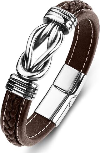 Mens Leather Bracelet,Braided Leather Wristband Cuff Bracelets Stainless Steel Clasp,Jewellery Gift for Men in Saudi Arabia