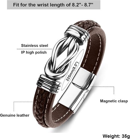 Mens Leather Bracelet,Braided Leather Wristband Cuff Bracelets Stainless Steel Clasp,Jewellery Gift for Men in Saudi Arabia