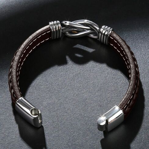 Mens Leather Bracelet,Braided Leather Wristband Cuff Bracelets Stainless Steel Clasp,Jewellery Gift for Men in Saudi Arabia