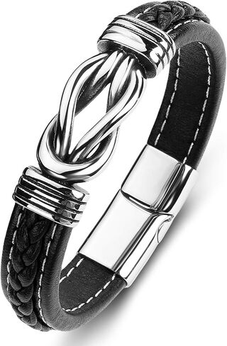 Mens Leather Bracelet,Braided Leather Wristband Cuff Bracelets Stainless Steel Clasp,Jewellery Gift for Men in Saudi Arabia