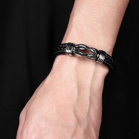 Mens Leather Bracelet,Braided Leather Wristband Cuff Bracelets Stainless Steel Clasp,Jewellery Gift for Men in Saudi Arabia