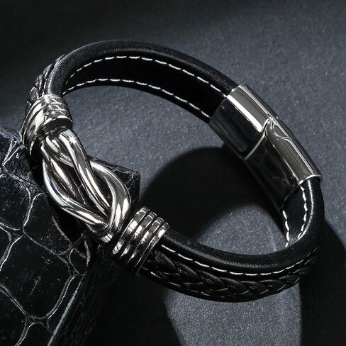 Mens Leather Bracelet,Braided Leather Wristband Cuff Bracelets Stainless Steel Clasp,Jewellery Gift for Men in Saudi Arabia