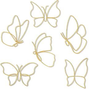 Hotop 6 Pieces Metal Butterfly Wall Decor Metal Wall Art Heart Hanging Decorations Wire Flowers Decor Wall Decals for Kitchen Bathroom Indoor Outdoor Wedding Birthday Party (Gold,Butterfly)