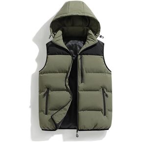 Men's Winter Puffer Vest Removable Hooded Quilted Padded Sleeveless Vest Casual Warm Zip Up Jacket Outerwear