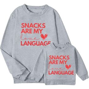 Mommy and Me Valentines Outfits Snacks Are My Love Language Family Matching Sweatshirt Long Sleeve Pullover Shirt Top