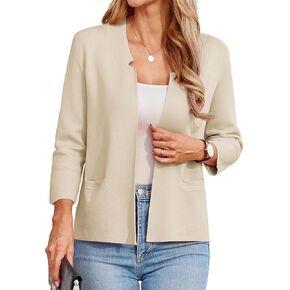 GRACE KARIN Women Sweater Blazer 3/4 Sleeve Cropped Cardigan Lightweight Notch Collar Knit Blazer Jacket Business Casual
