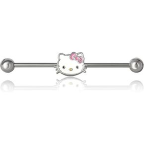 Hello Kitty Industrial Piercing Jewelry 14g Stainless Steel Kawaii Barbell Cartilage Earring, Sanrio Official License