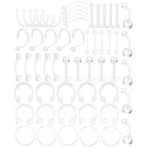 Oveta Clear Piercing Retainers Flexible Bioflex 14G 16G 20G Navel Belly Button Ring Lip Labret Eyebrow Tongue Barbells Cartilage Tragus Earrings Retainer