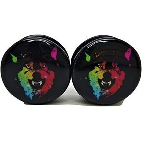 Multi-Color Wolf Ear Plugs - Acrylic Screw-On - 10 Sizes - *Pair* (0 Gauge (8mm)) ASIN: B088YJ7L44