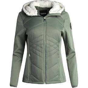 bebe Women's Softshell Jacket – Full Zip Up Hooded Quilted Jacket for Women – Lightweight Casual Womens Winter Jackets (S-XL)