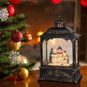 Wondise Christmas Musical Snow Globes with Timer, USB Plug-in & Battery Operated Spinning Water Glitters Lighted Singing Snow Globe Lantern for Christmas Thanksgiving Holiday Decorations(Snowman)