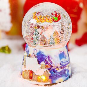 Merry Christmas Music Box Gift, Christmas Snow Globes with Lights Musical Rotating Santa Claus with Sleigh Flying Over Village Gift for Kids Son Daughter Women, Plays 14 Classic Christmas Carols