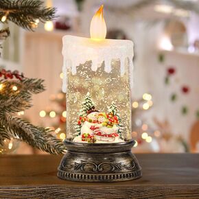 DRomance Musical Snow Globe Lantern with 6H Timer, Battery Operated & USB Powered Lighted Singing Snow Globe Candle Lamp Spinning Water Swirling Glitters Holiday Decor-Santa Deer