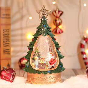 Christmas Decorative Lanterns for Indoor Green Christmas Tree Water Snow Globes for Adults Christmas Crafts for Kids 8 Music Powered by USB or AA Batteries Christmas Decorations