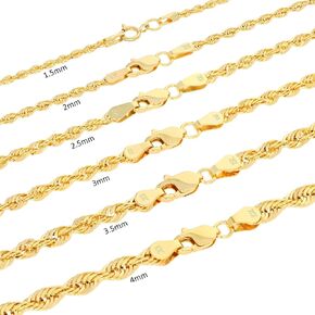 Nuragold 10K Yellow Gold Rope Diamond Cut Lightweight Chain Necklace 16"- 30" / 1.5mm - 4mm / Made in Italy/Real Gold Jewelry for Men and Women