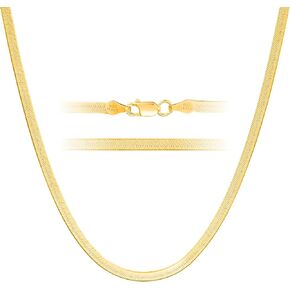 KISPER Solid 925 Sterling Silver 24k Gold Plated Herringbone Necklace for Women & Men, Italian Diamond-Cut 3mm Snake Chain Necklace, Made in Italy, 16-30 Inches